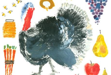 Thanksgiving illustration with turkey centerpiece