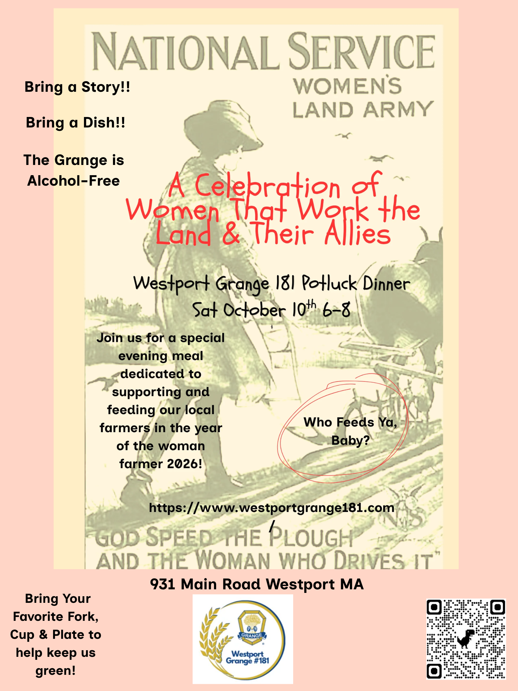 Westport Grange Farmer Potluck Flyer October 2026